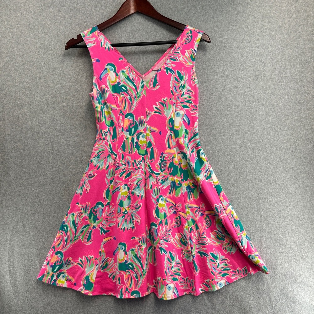 Lilly Pulitzer Pink Dahlia Fit & Flare Dragonfruit Toucan Dress Tropical Size XS